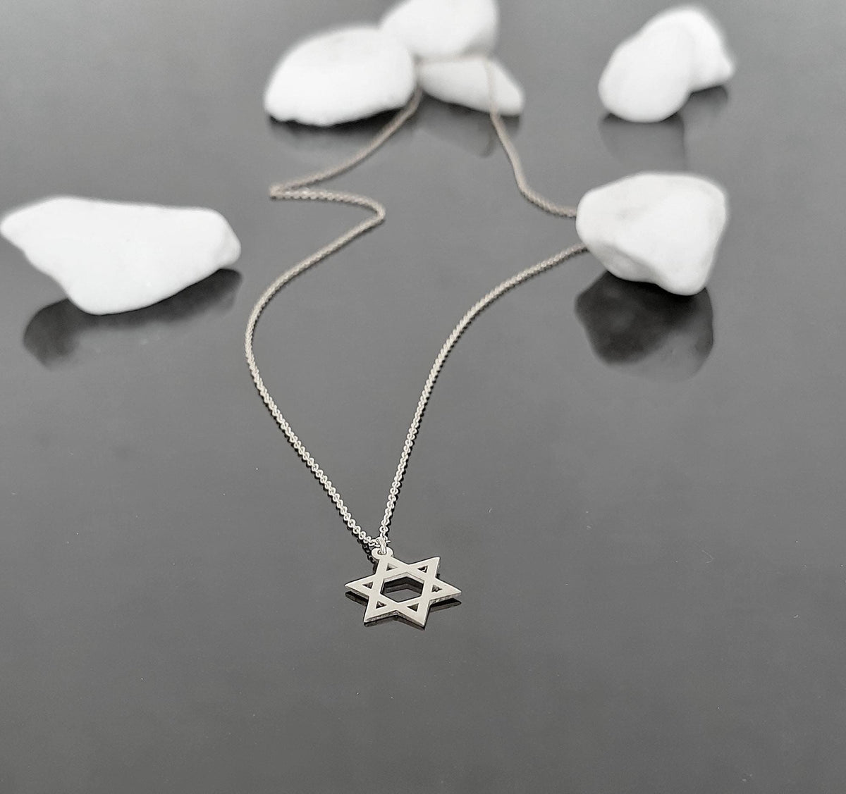 14K Solid Gold Star of David Necklace – Minimalist Jewish Magen Pendant, gallery view 4 of 8