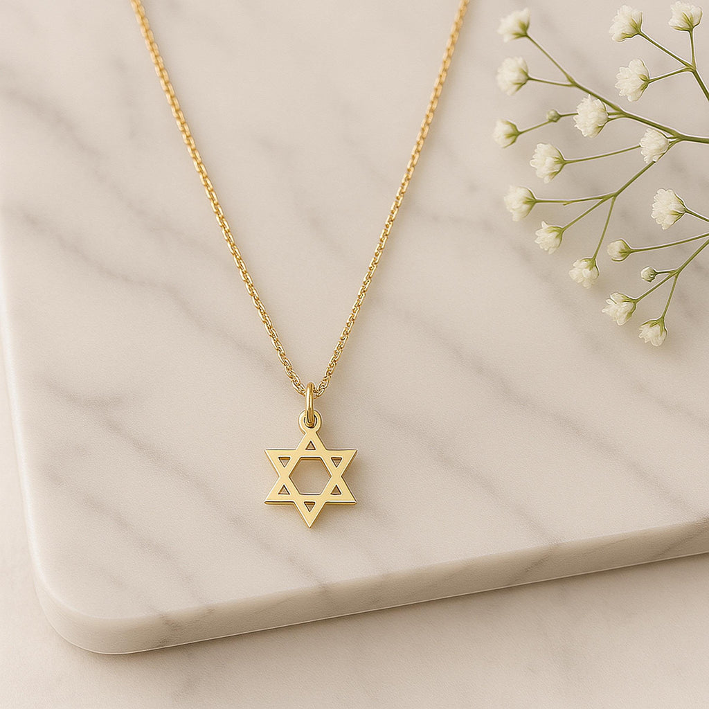 14K Solid Gold Star of David Necklace – Minimalist Jewish Magen Pendant, gallery view 7 of 8