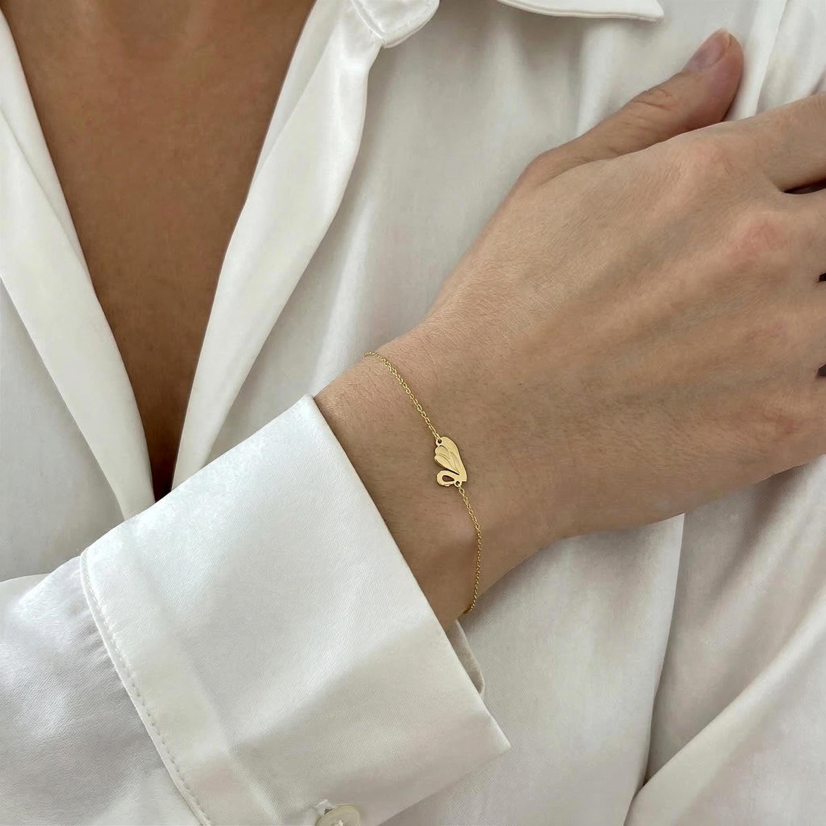 14K Solid Gold Swan Bracelet – Yellow Gold Charm, main product view