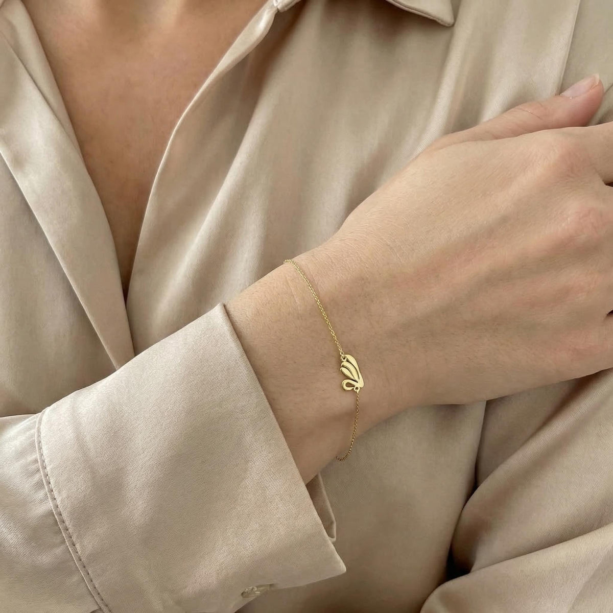 14K Solid Gold Swan Bracelet – Yellow Gold Charm, gallery view 2 of 9