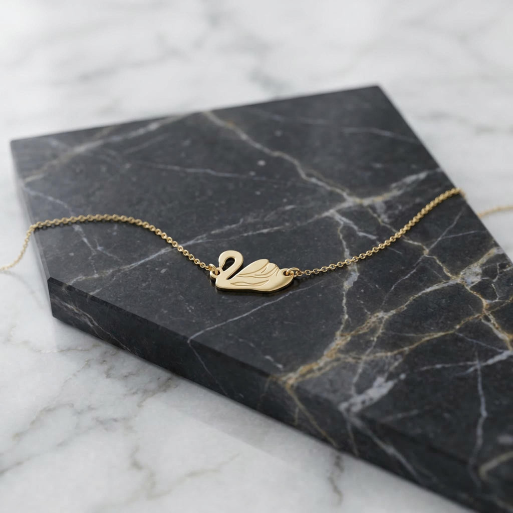 14K Solid Gold Swan Bracelet – Yellow Gold Charm, gallery view 3 of 9