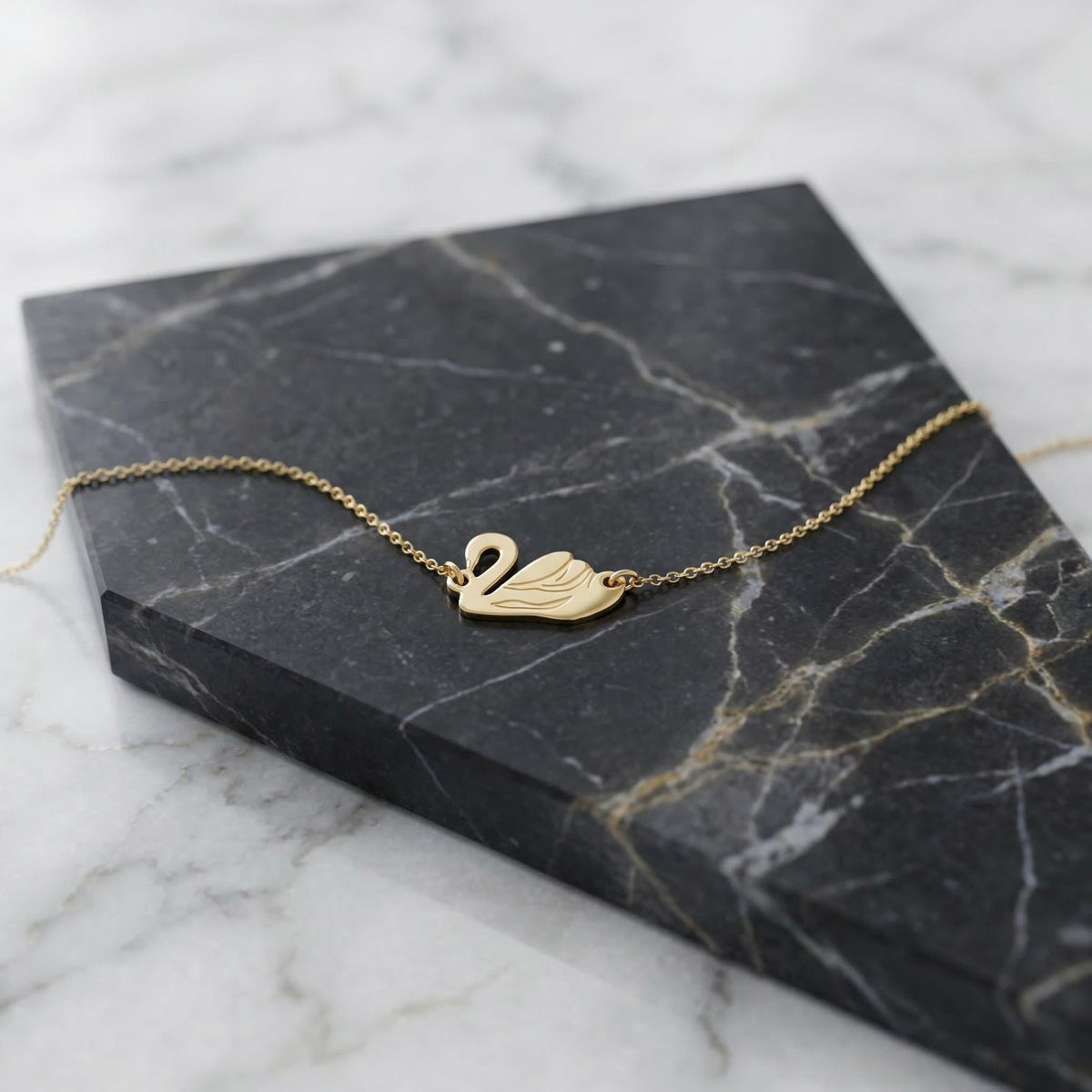 14K Solid Gold Swan Bracelet – Yellow Gold Charm, gallery view 3 of 9