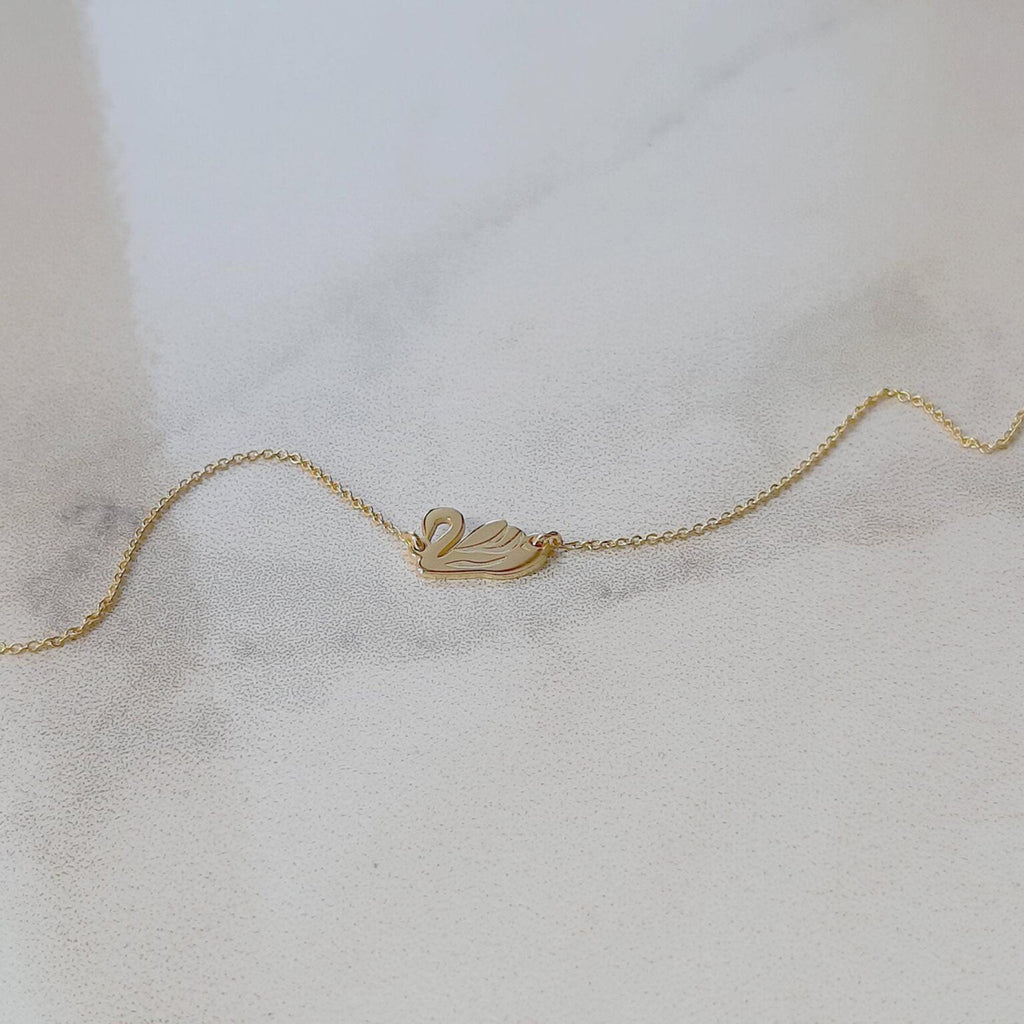 14K Solid Gold Swan Bracelet – Yellow Gold Charm, gallery view 6 of 9