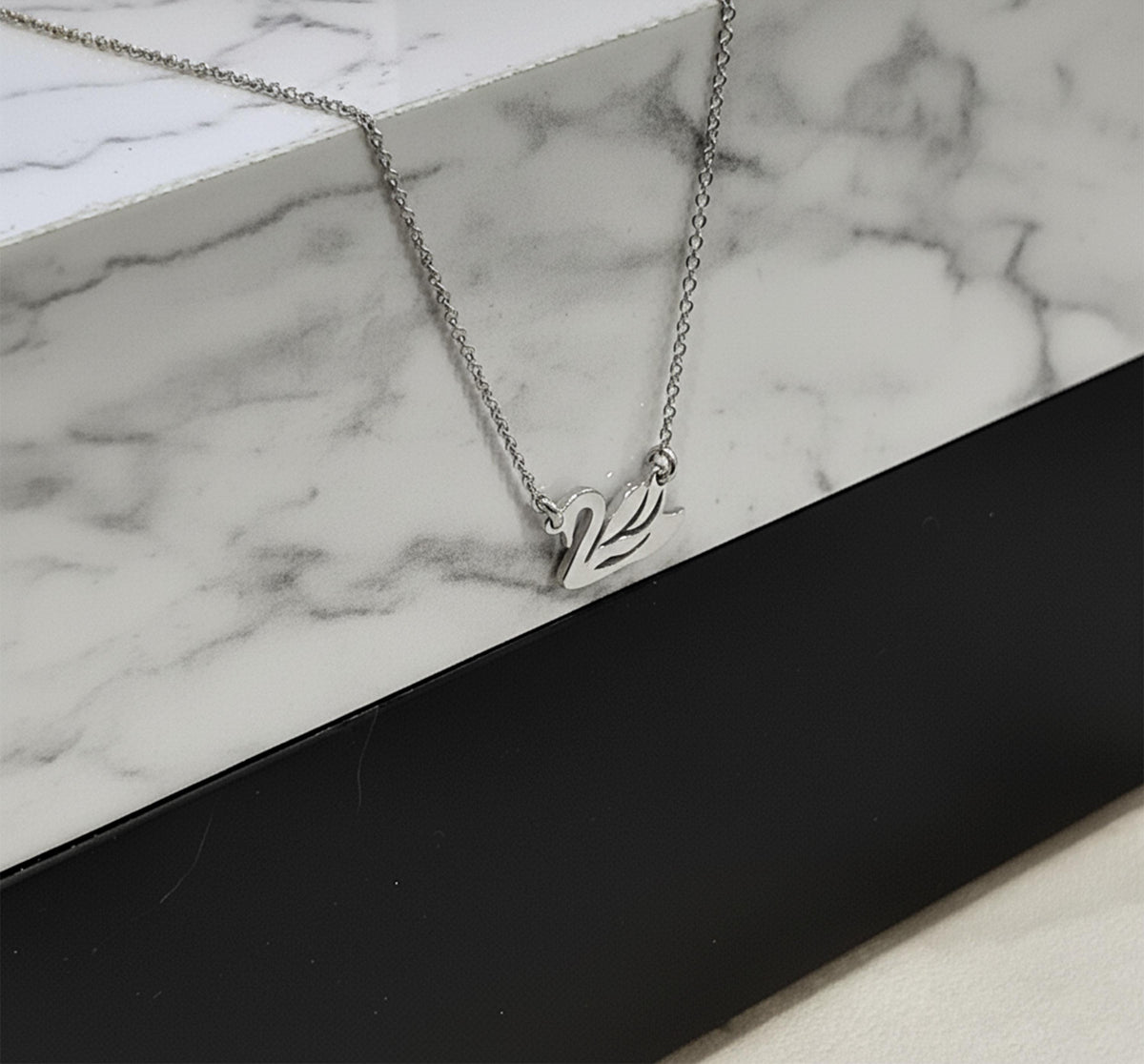 14K Solid Gold Swan Necklace – Dainty Yellow Gold Bird Pendant, gallery view 3 of 7