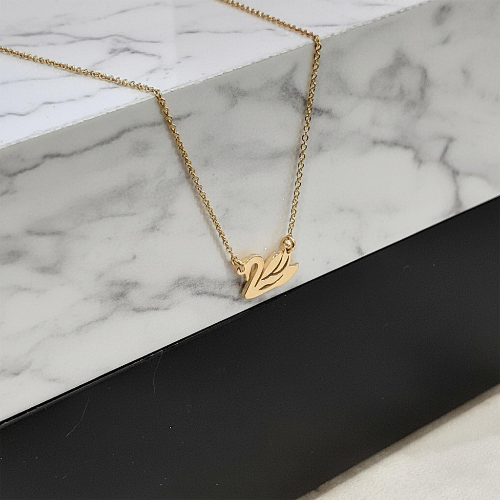 14K Solid Gold Swan Necklace – Dainty Yellow Gold Bird Pendant, gallery view 5 of 7