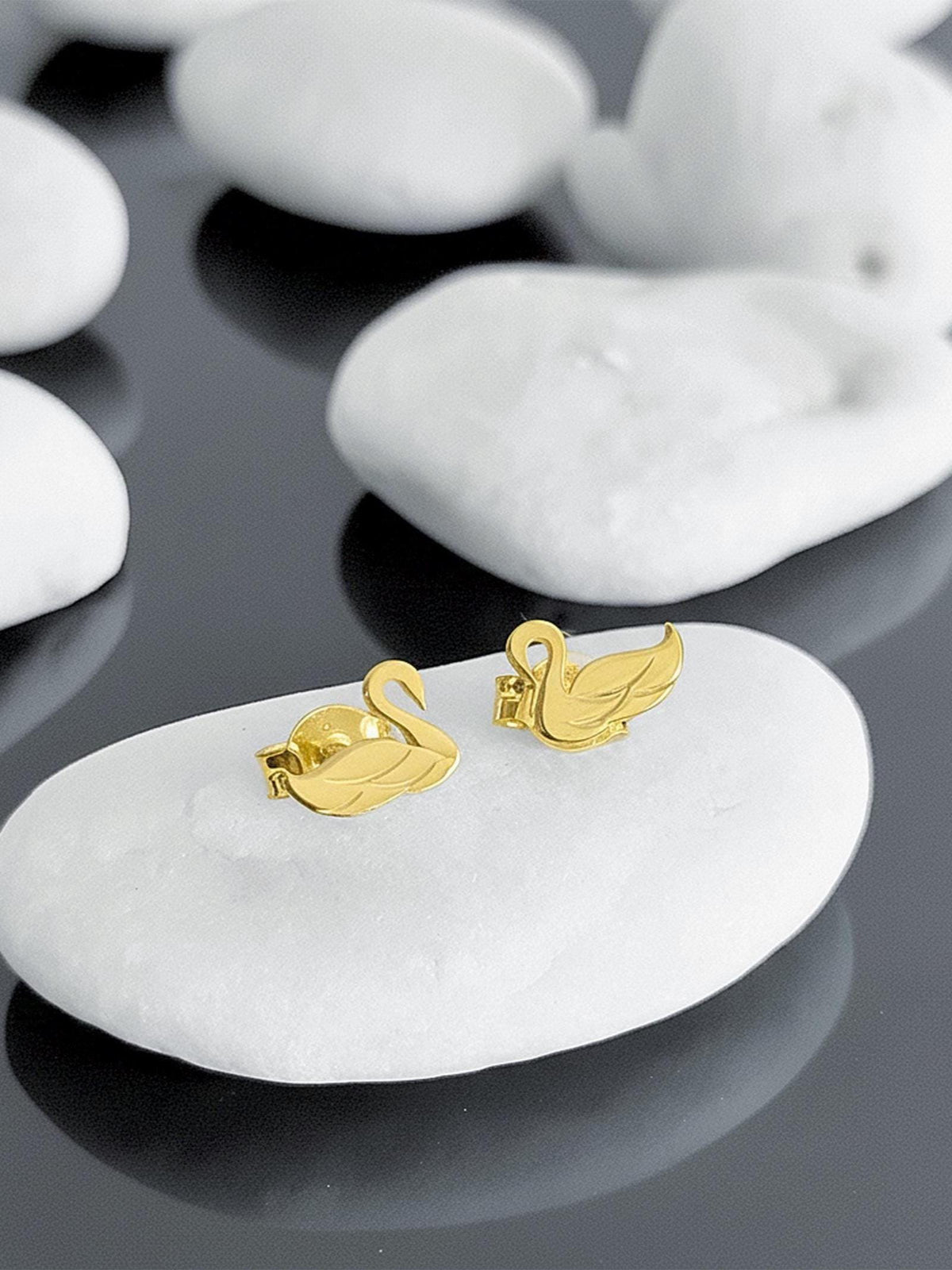14K Solid Gold Swan Stud Earrings, main product view