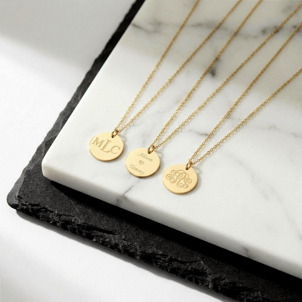 14K Solid Gold Three-Initial Monogram Necklace, main product view