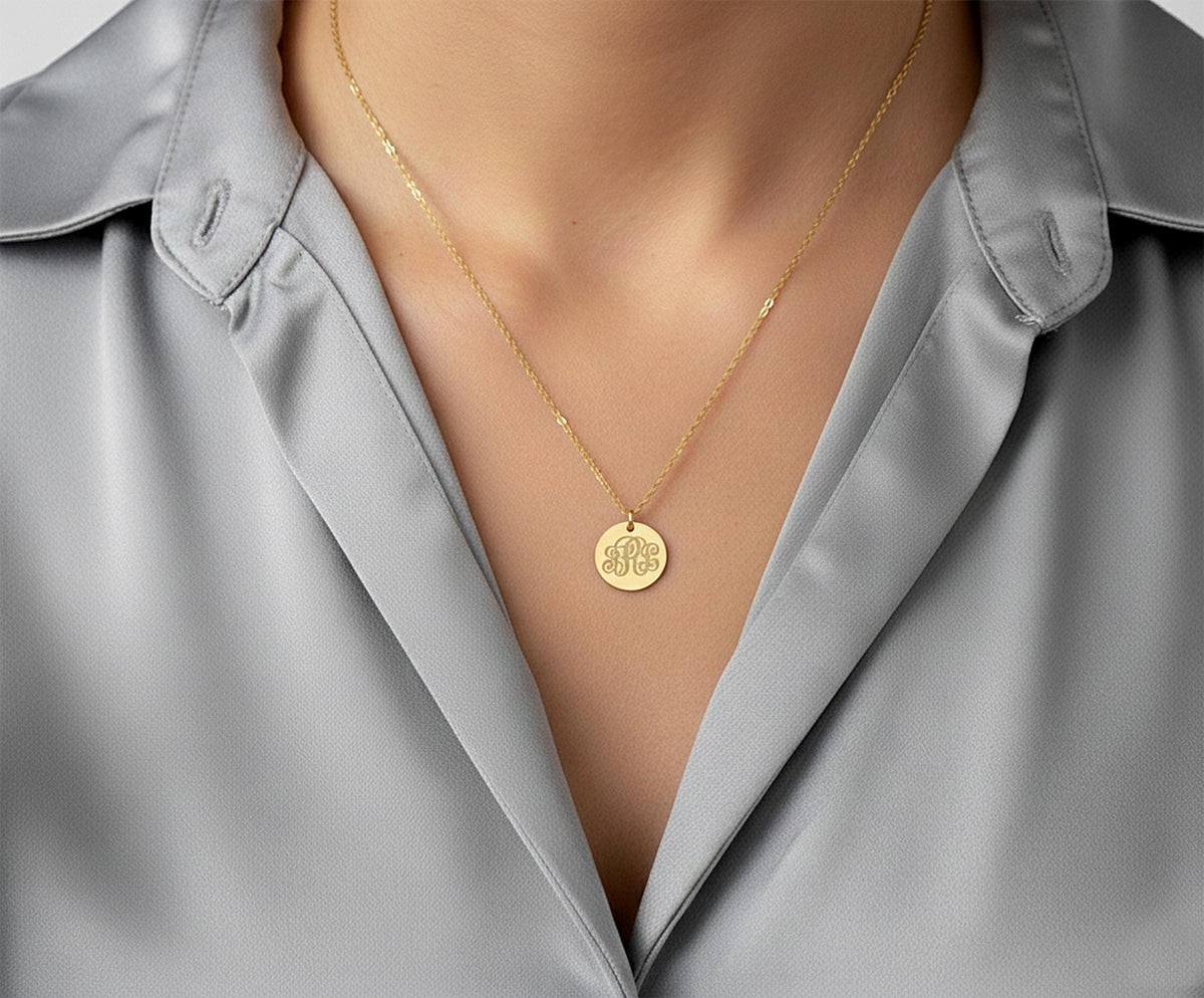 14K Solid Gold Three-Initial Monogram Necklace, gallery view 2 of 10