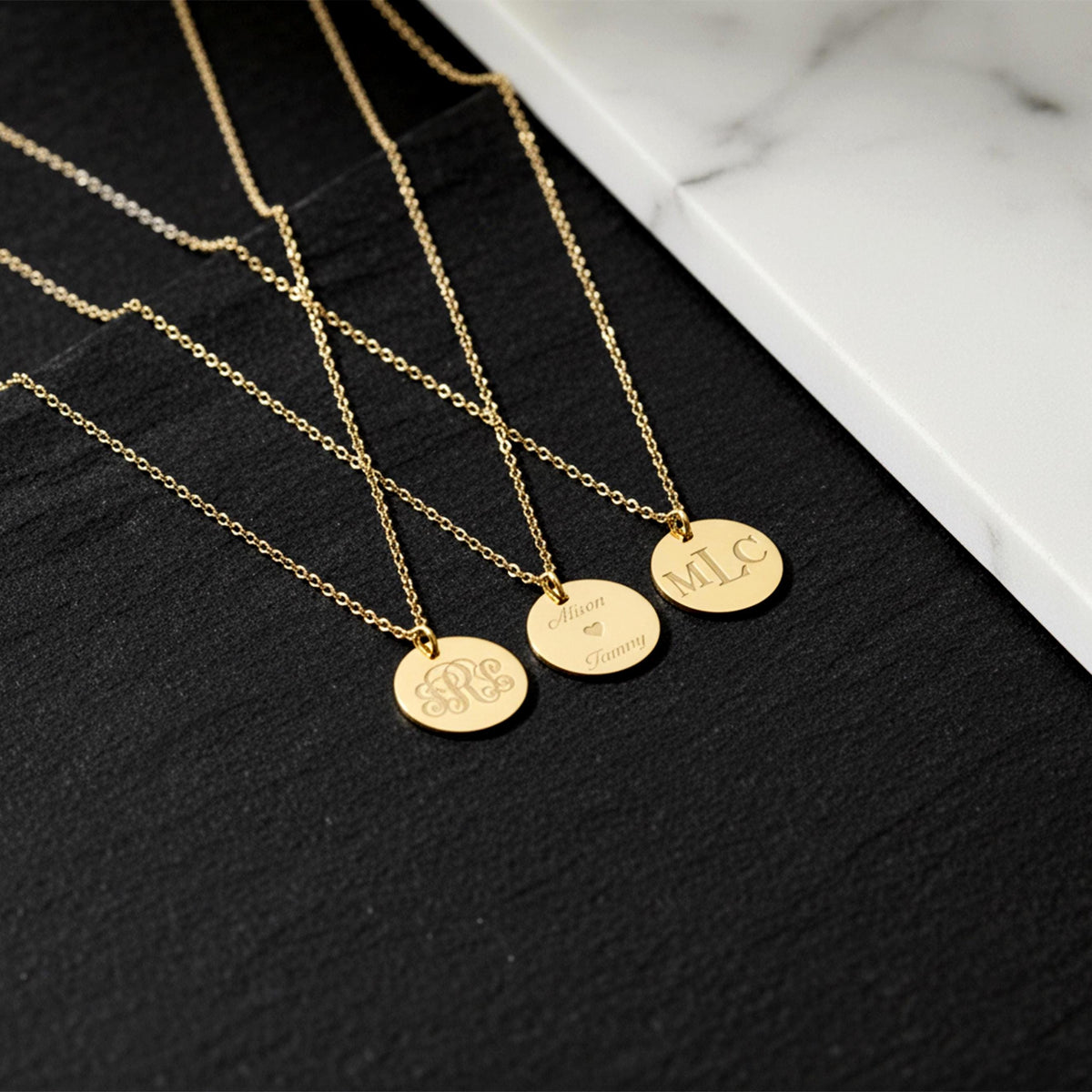 14K Solid Gold Three-Initial Monogram Necklace, gallery view 6 of 10