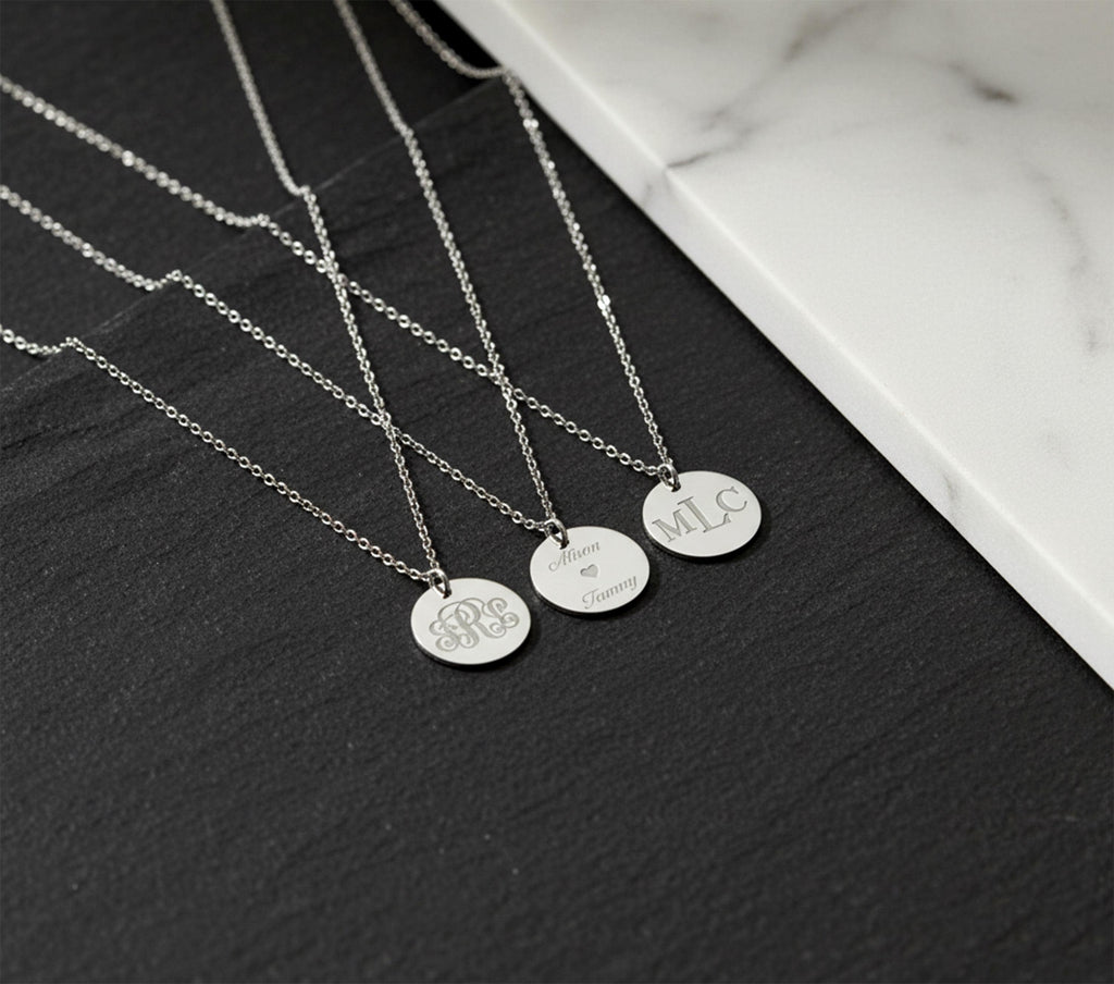 14K Solid Gold Three-Initial Monogram Necklace, gallery view 8 of 10