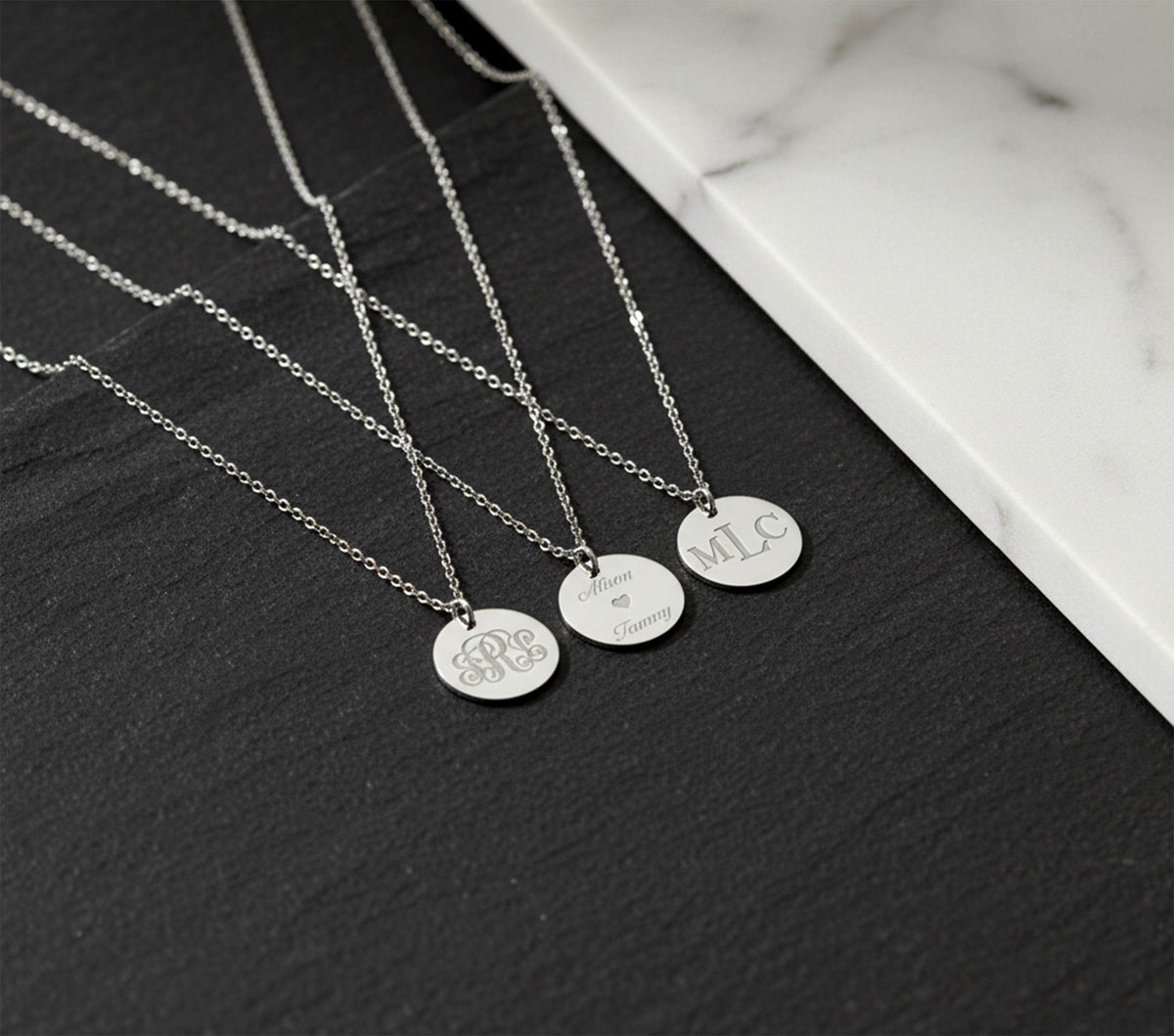 14K Solid Gold Three-Initial Monogram Necklace, gallery view 8 of 10