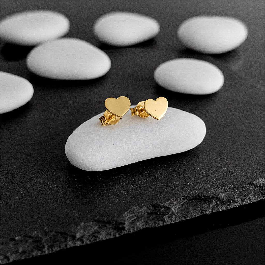 14K Solid Gold Tiny Heart Stud Earrings, gallery view 3 of 8
