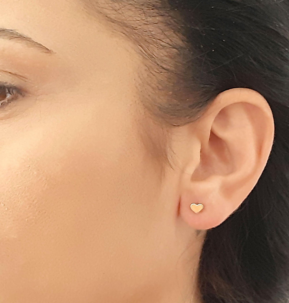 14K Solid Gold Tiny Heart Stud Earrings, gallery view 4 of 8