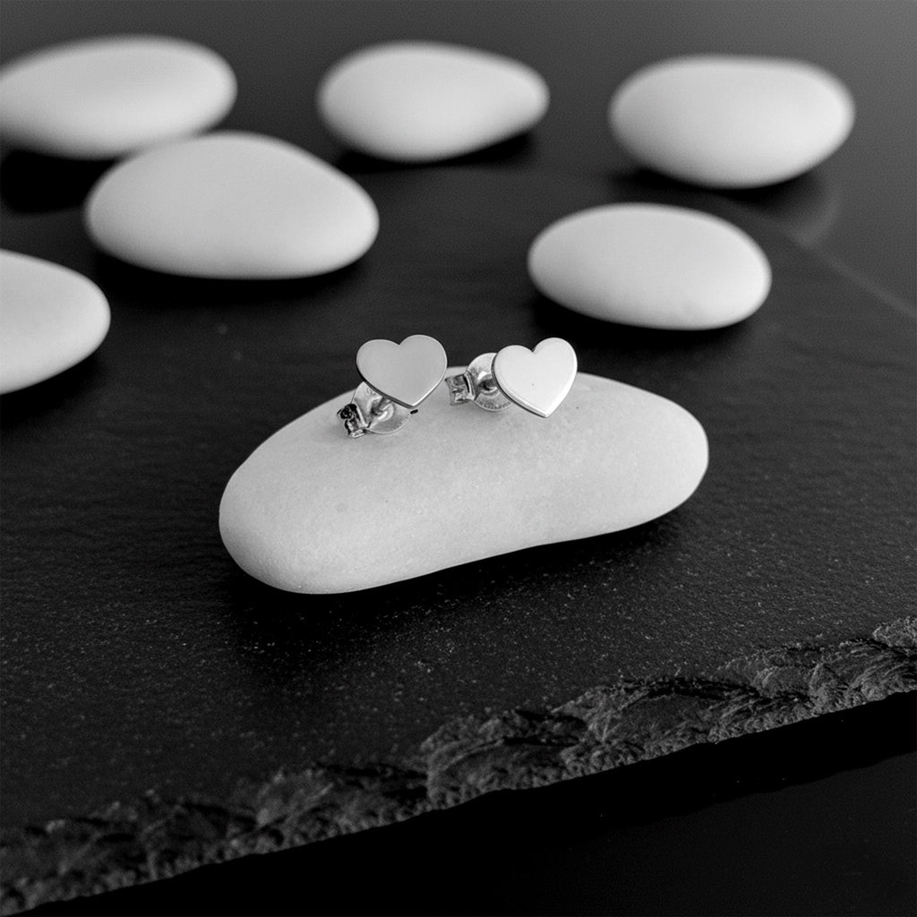 14K Solid Gold Tiny Heart Stud Earrings, gallery view 5 of 8