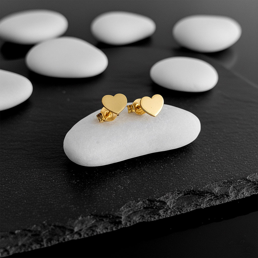 14K Solid Gold Tiny Heart Stud Earrings, gallery view 7 of 8