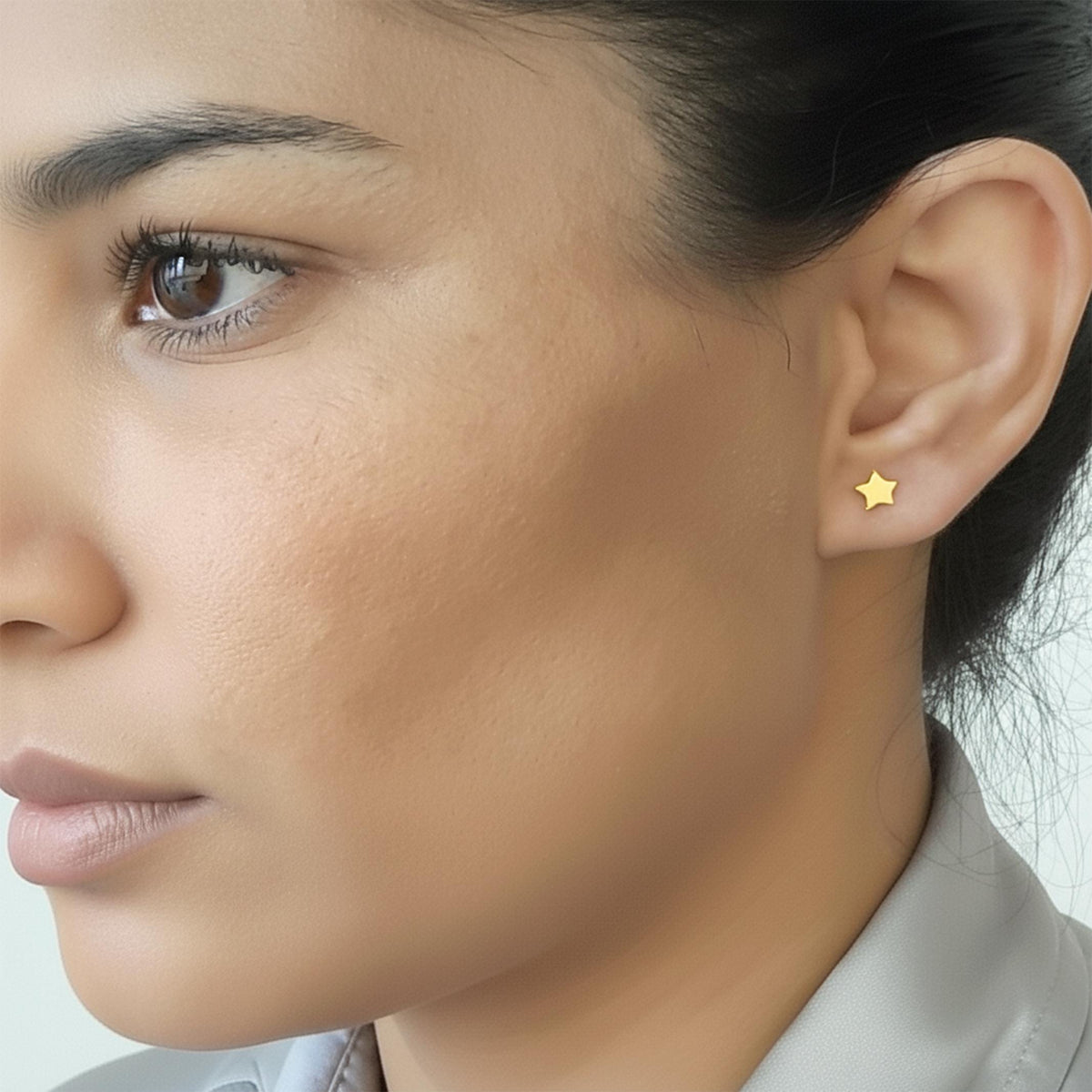14K Solid Gold Tiny Star Stud Earrings, gallery view 2 of 5