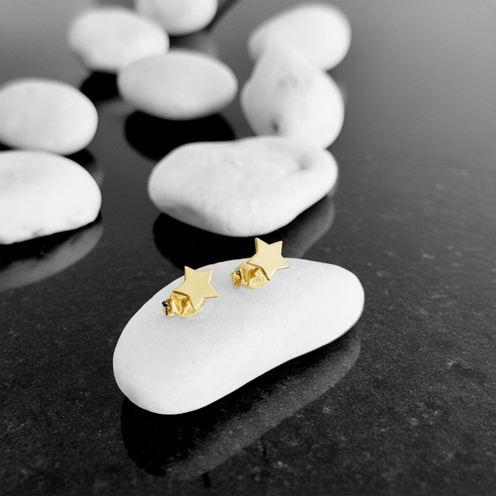 14K Solid Gold Tiny Star Stud Earrings, gallery view 3 of 5