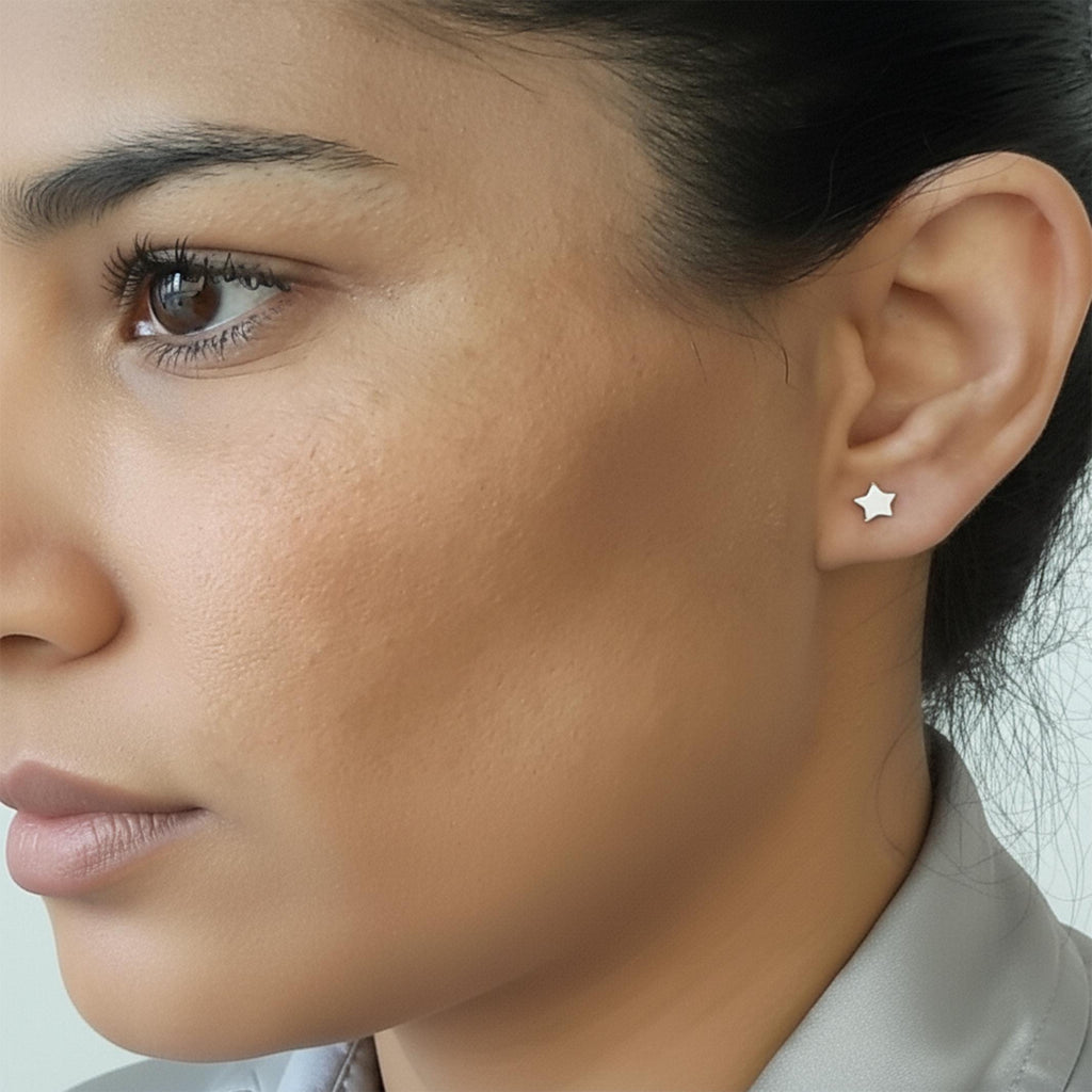 14K Solid Gold Tiny Star Stud Earrings, gallery view 4 of 5