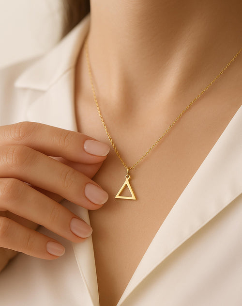 14K Solid Gold Triangle Pendant Necklace, main product view