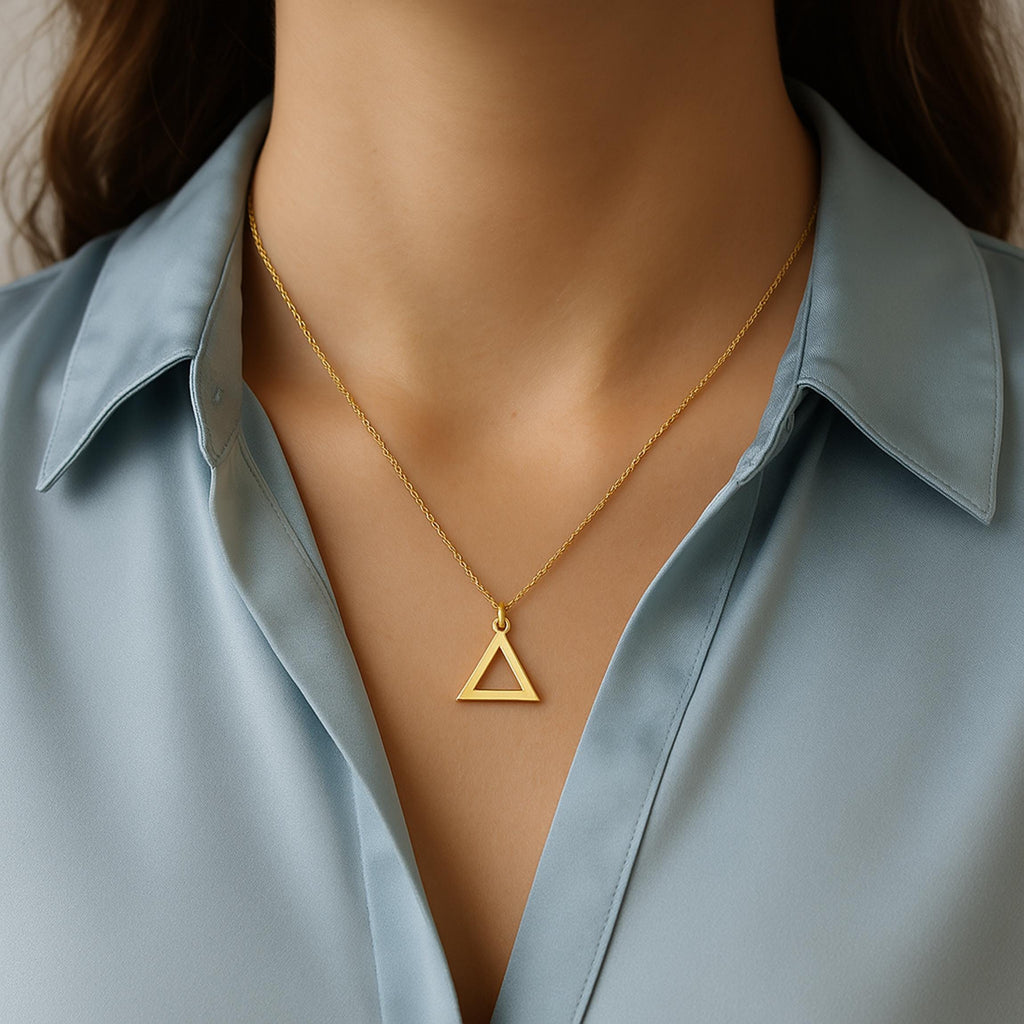 14K Solid Gold Triangle Pendant Necklace, gallery view 2 of 8