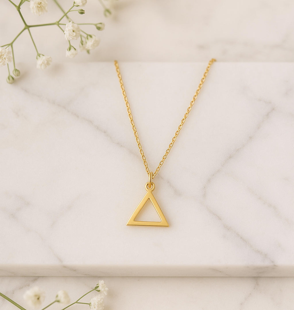 14K Solid Gold Triangle Pendant Necklace, gallery view 5 of 8