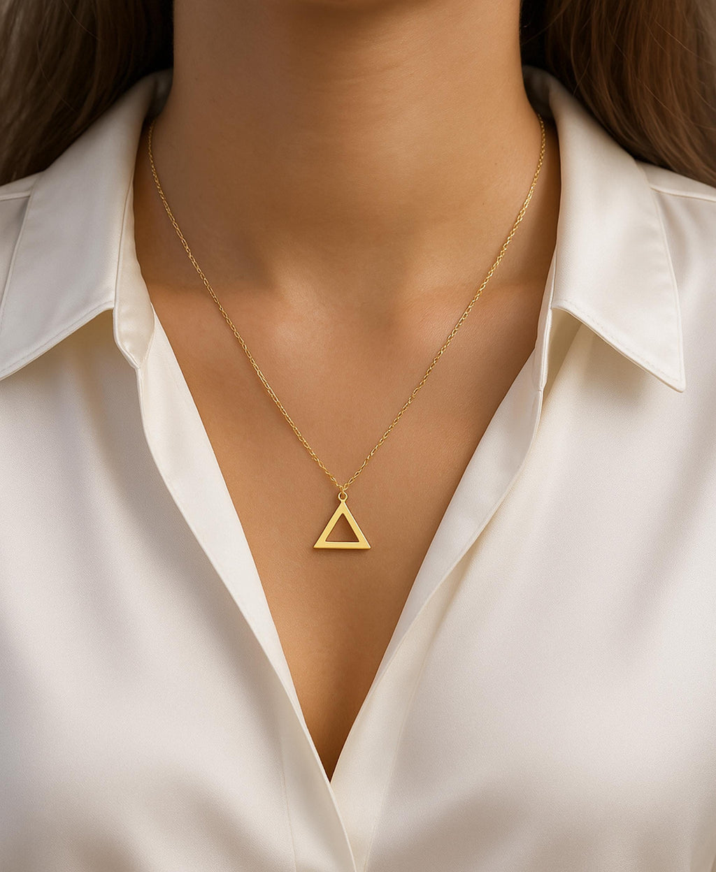 14K Solid Gold Triangle Pendant Necklace, gallery view 7 of 8