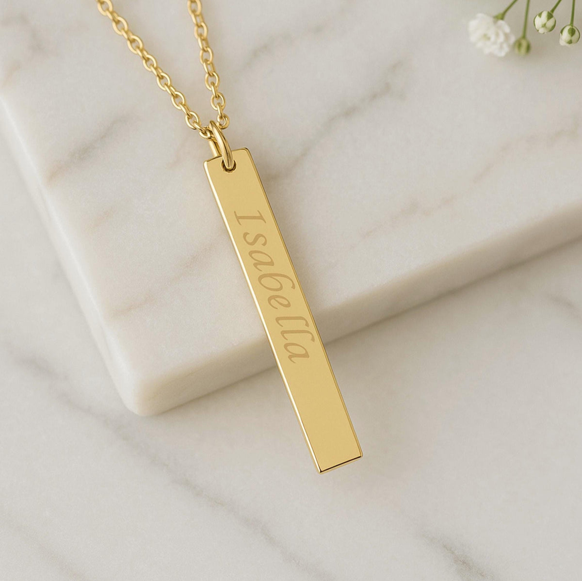 14K Solid Gold Vertical Bar Necklace – Personalized Names, main product view