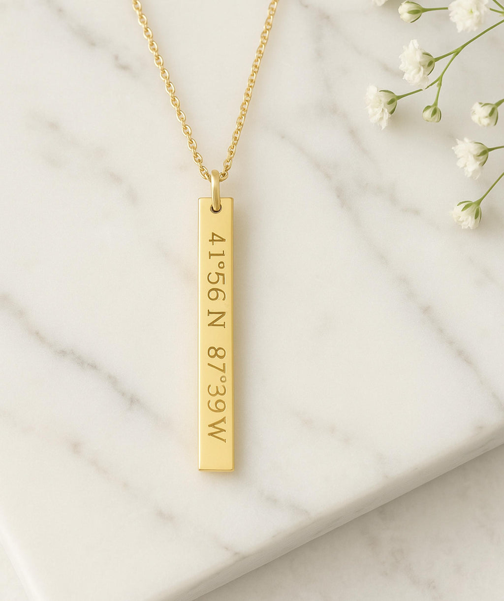 14K Solid Gold Vertical Bar Necklace – Personalized Names, gallery view 10 of 10