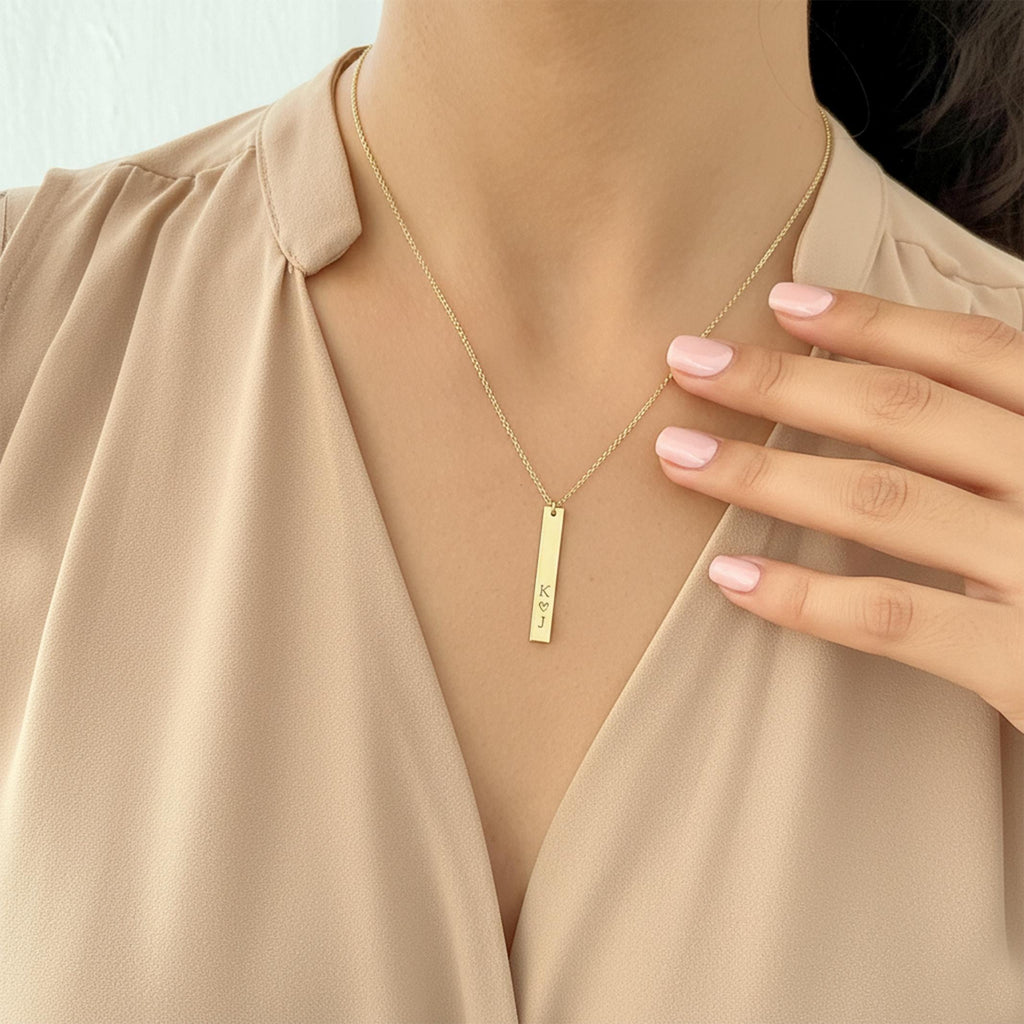 14K Solid Gold Vertical Bar Necklace – Personalized Names, gallery view 4 of 10