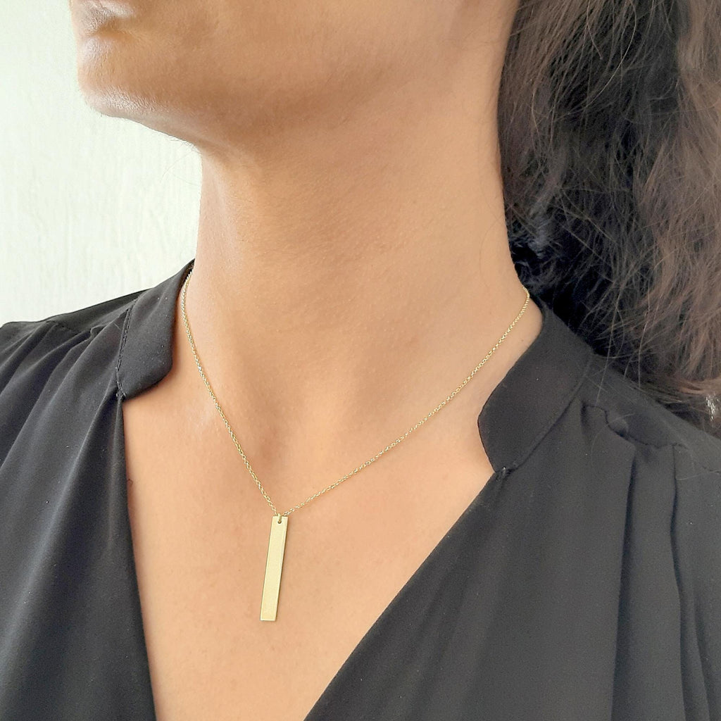 14K Solid Gold Vertical Bar Necklace – Personalized Names, gallery view 7 of 10