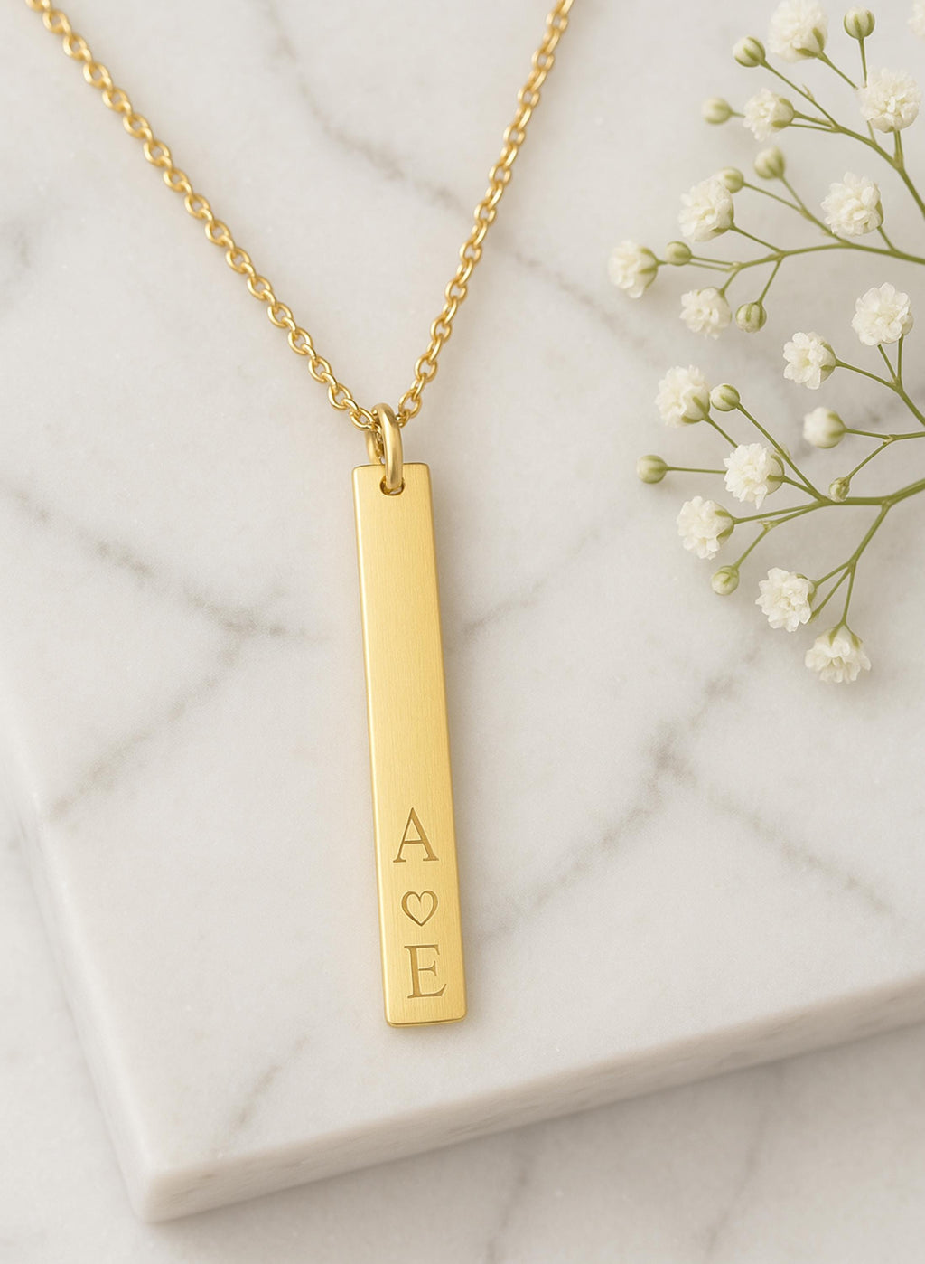 14K Solid Gold Vertical Bar Necklace – Personalized Names, gallery view 8 of 10