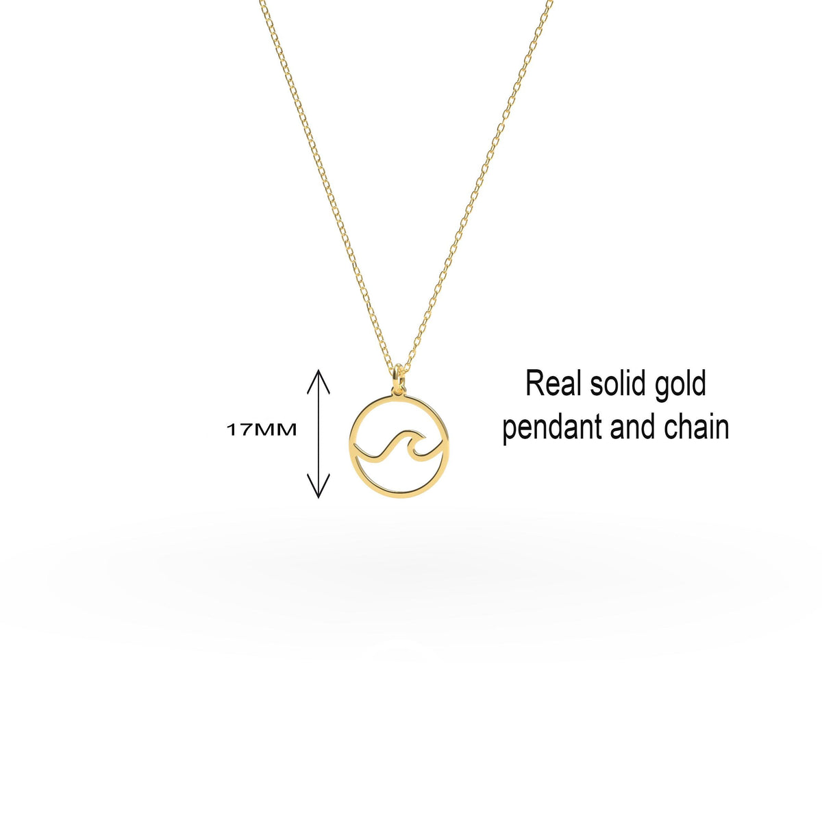 14K Solid Gold Wave Necklace – Dainty Ocean Current Charm, gallery view 4 of 7