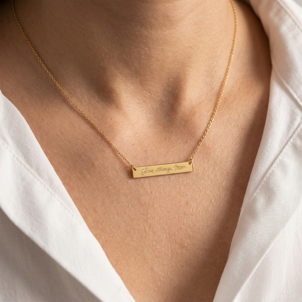 14K solid gold custom signature necklace, styled product view
