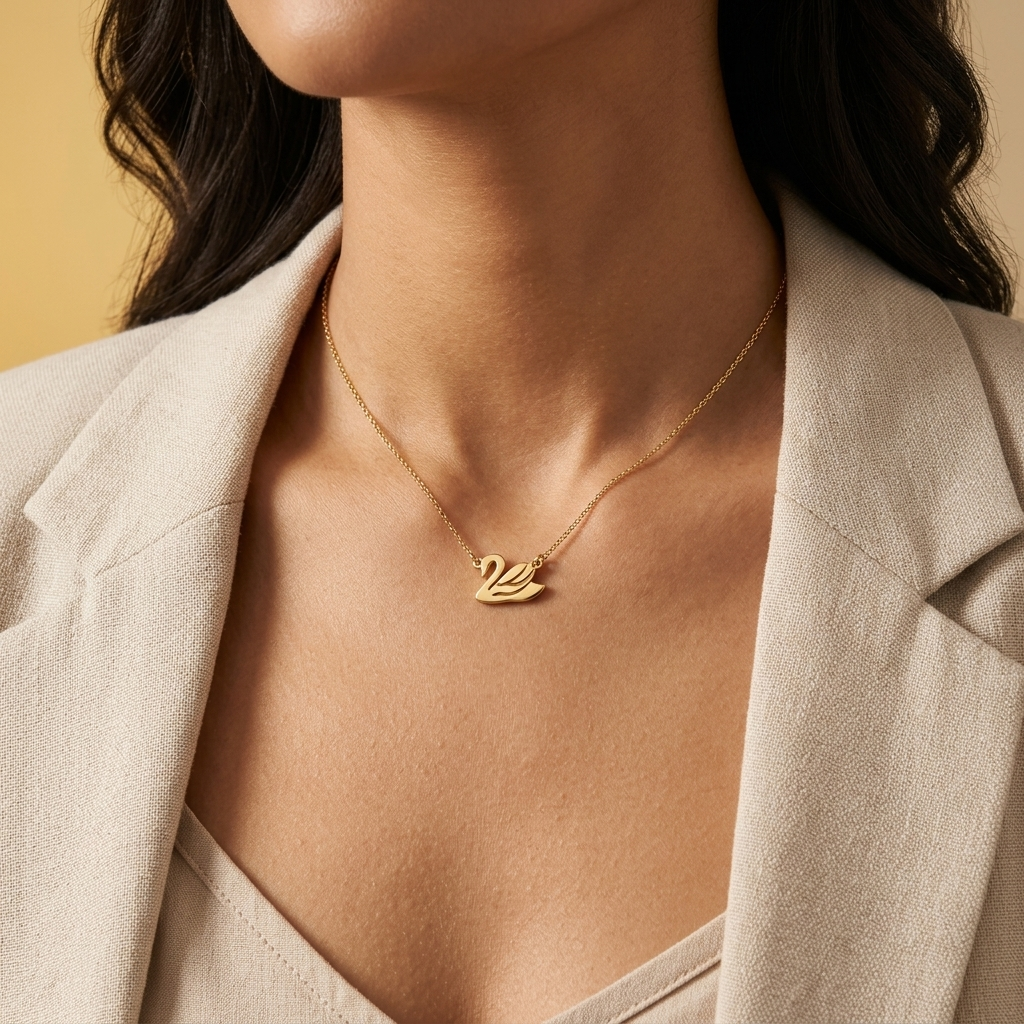 14K yellow gold swan necklace, product view