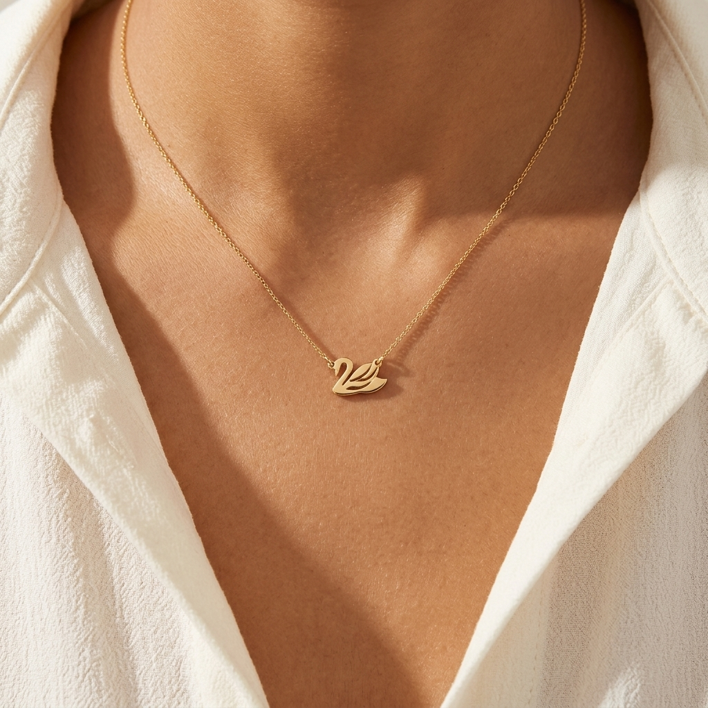 14K yellow gold swan necklace, product view