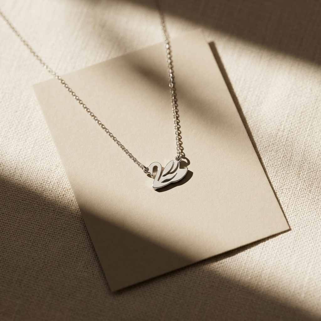 14K yellow gold swan necklace, styled product view
