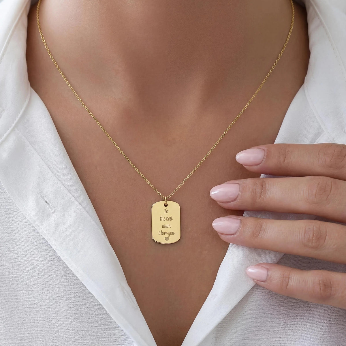 14K solid gold handwriting rectangle tag necklace, additional view