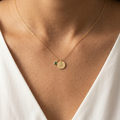 14K solid gold disc name and initial necklace, product view