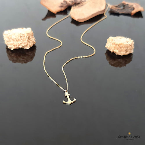 14K solid gold anchor charm necklace, design detail