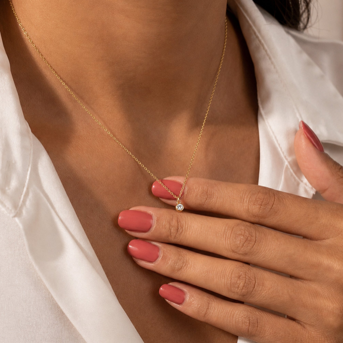 14K solid gold 0.10 ct lab-grown diamond bezel necklace, product view