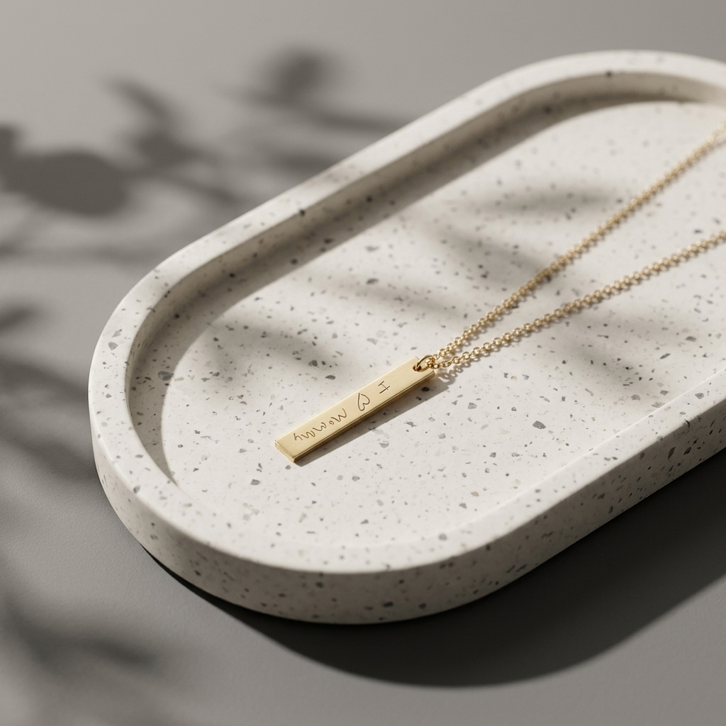 14K solid gold actual handwriting necklace, additional view