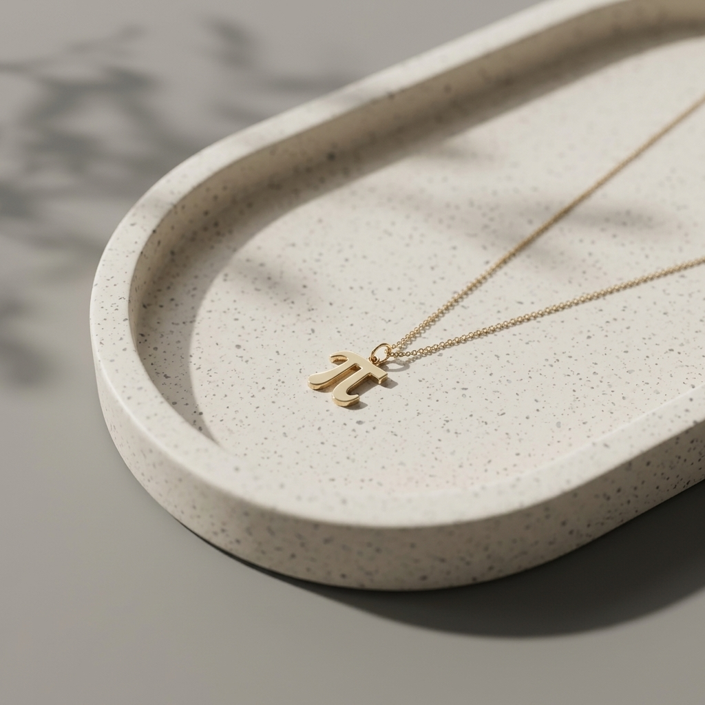 14K yellow gold pi math necklace, design detail