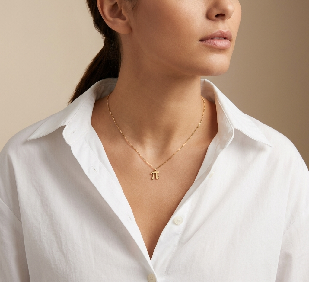14K yellow gold pi math necklace, additional view