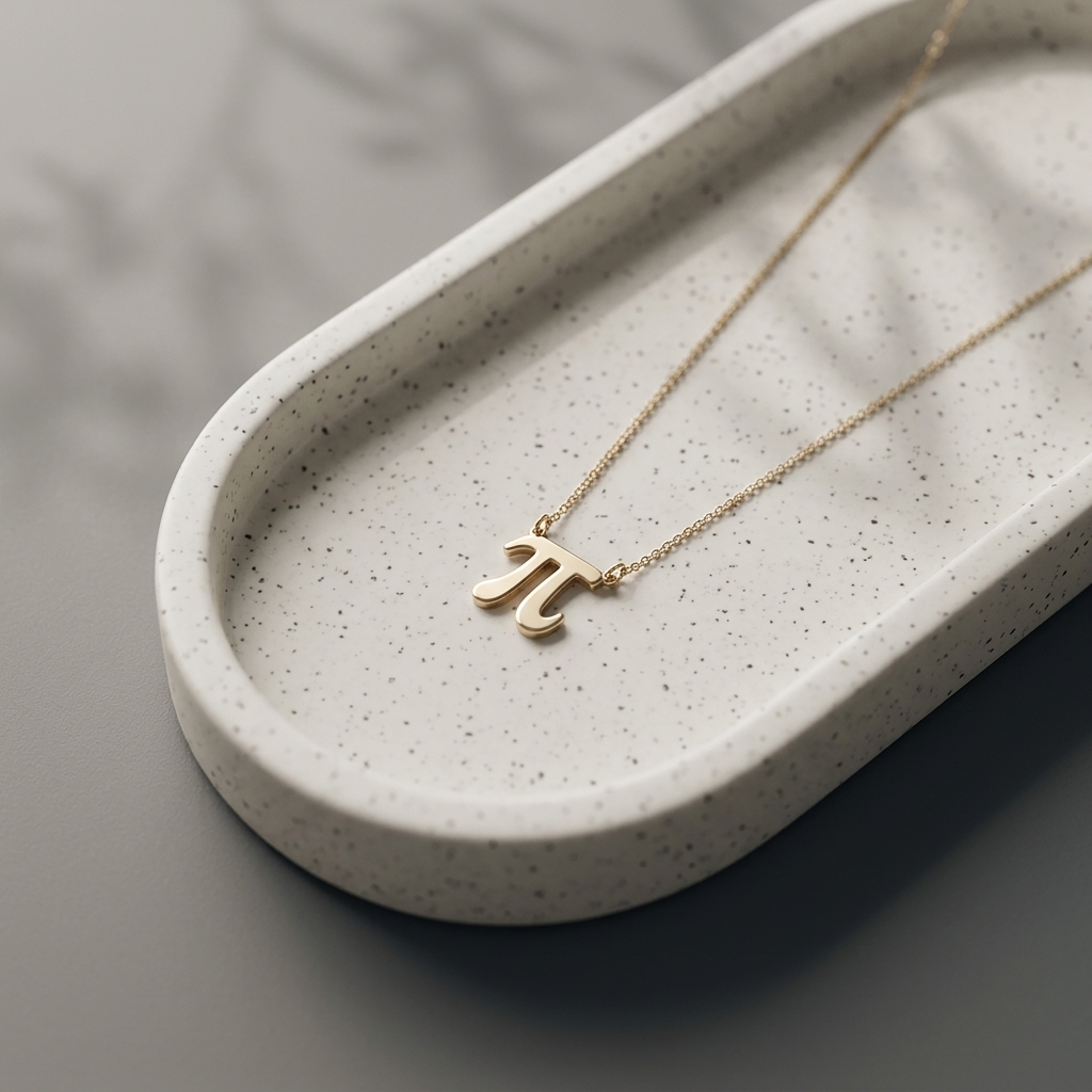 14K yellow gold pi symbol necklace, design detail