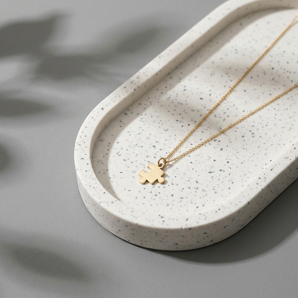 14K solid gold puzzle piece necklace, design detail