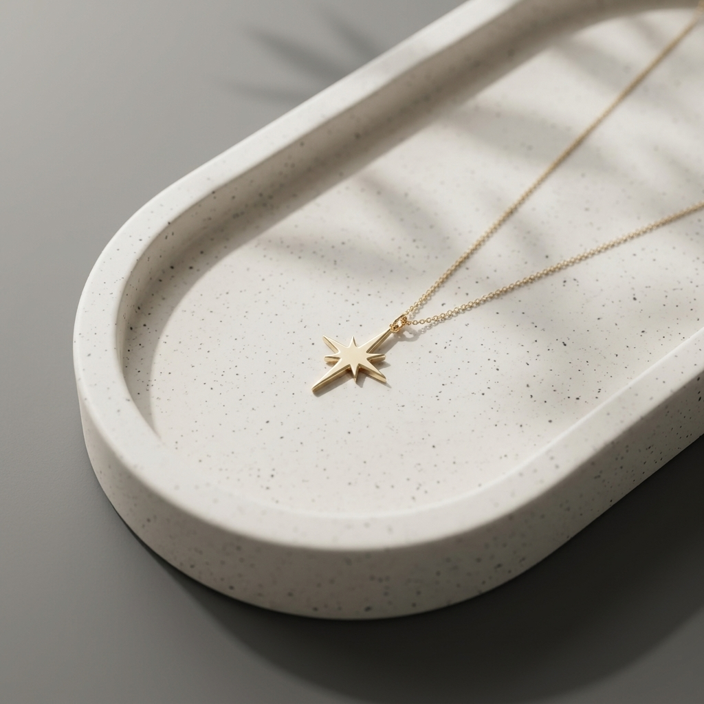 14K solid gold north star pendant necklace, design detail
