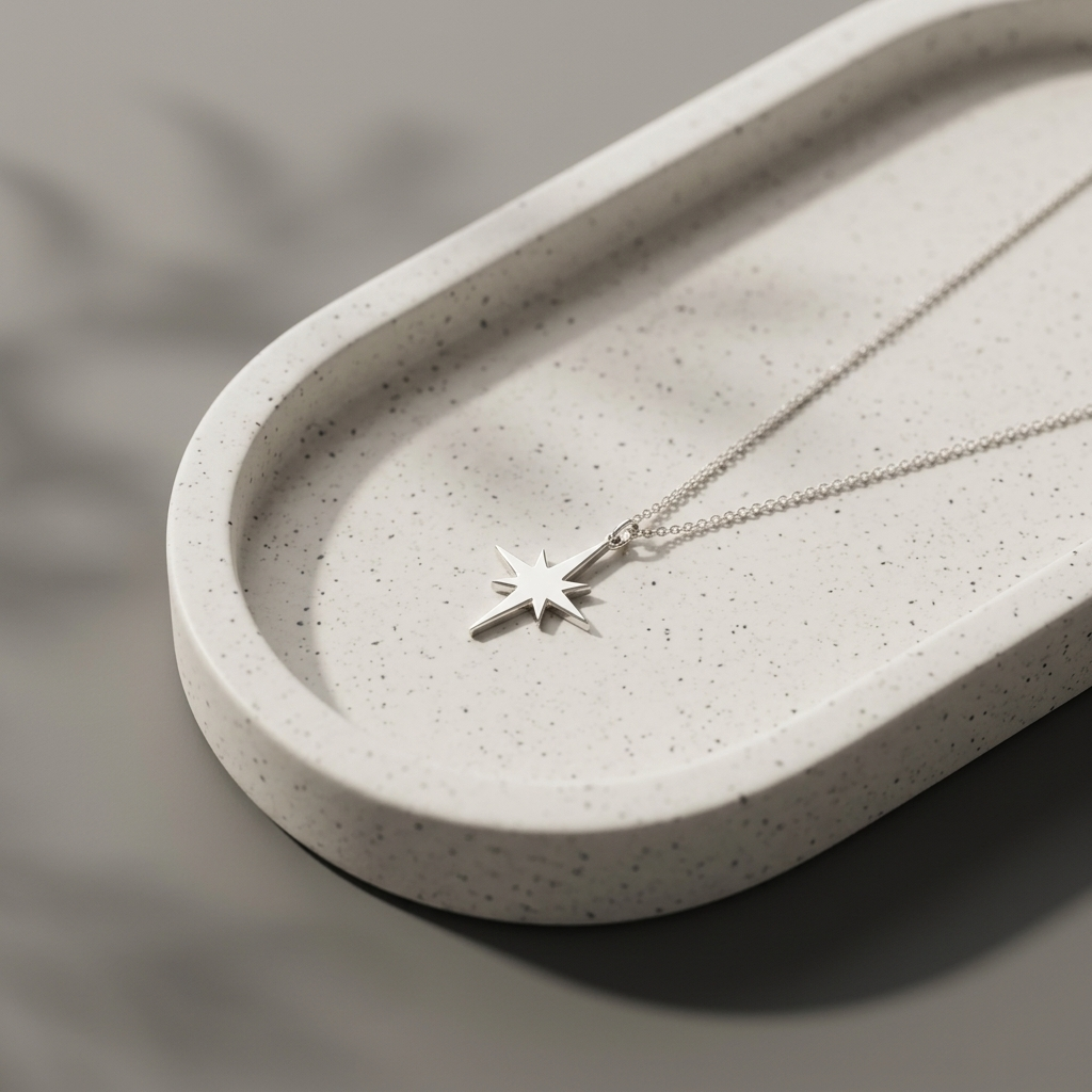 14K solid gold north star pendant necklace, styled product view