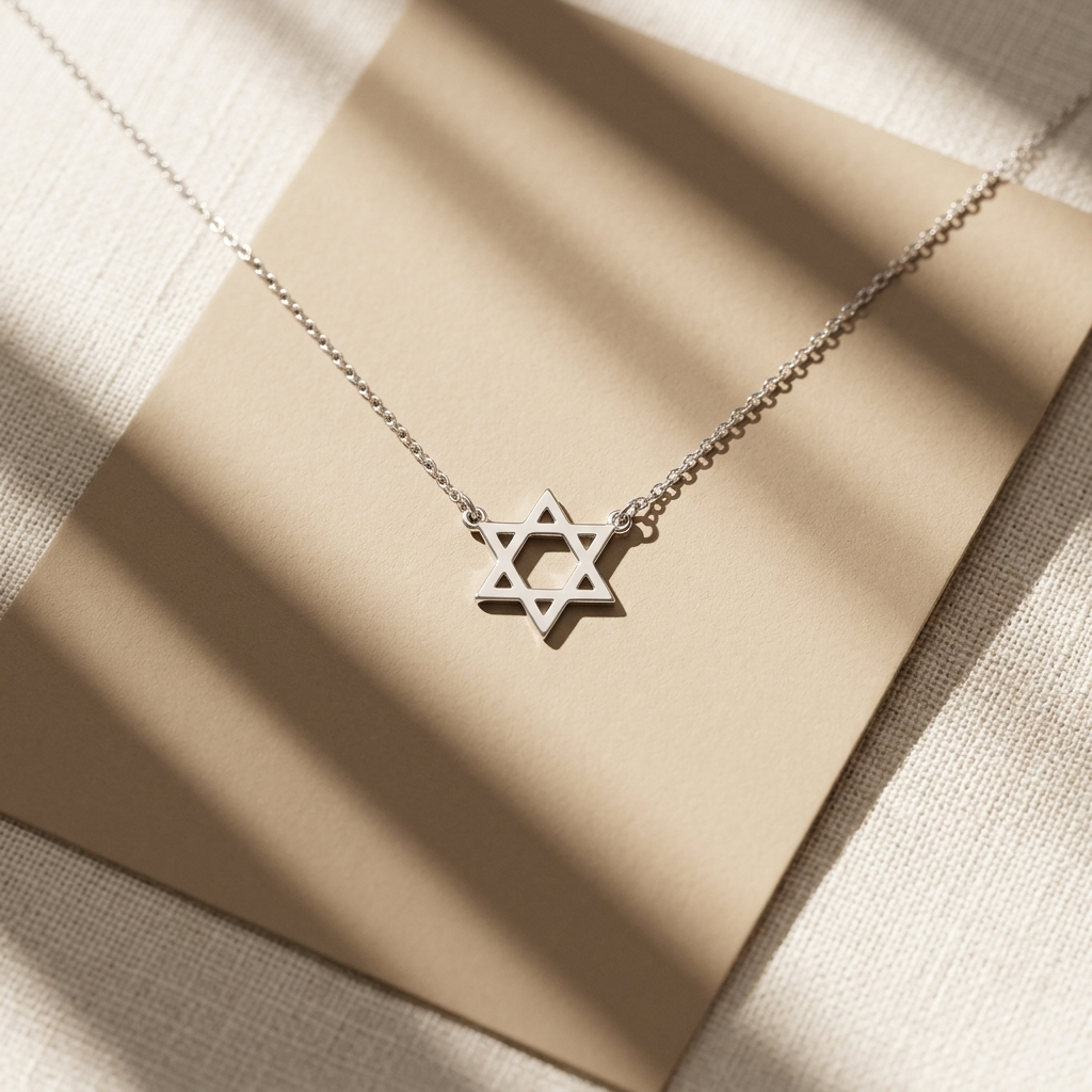 14K solid gold minimalist star of david necklace, styled product view