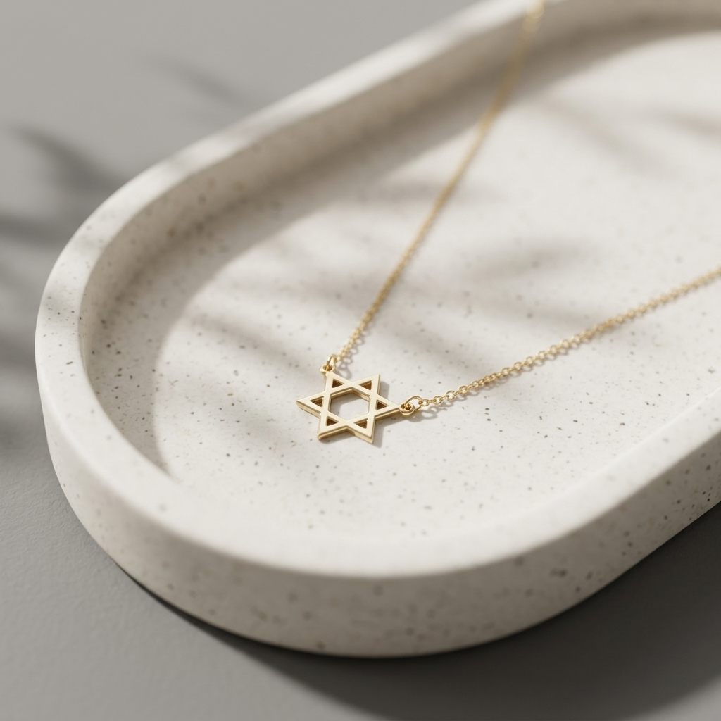 14K solid gold minimalist star of david necklace, design detail