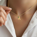 14K Solid Gold Initial Necklace - Personalized Birthstone Charm